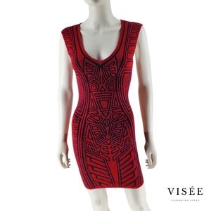 Jealous Tomato Red Aztec Knit Body con Dress